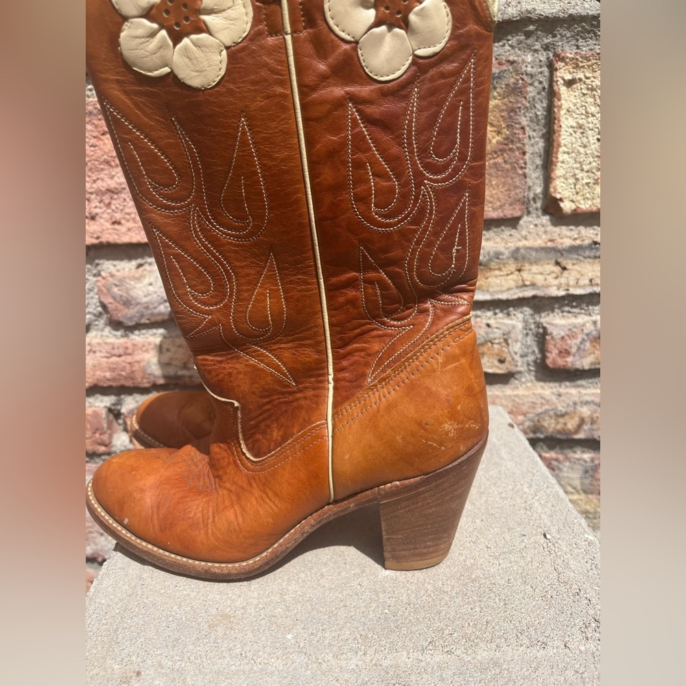 Vintage 1970s Acme Hibiscus Floral Cowboy Boots Size 8 Western Cowgirl Boots - Picture 4 of 14